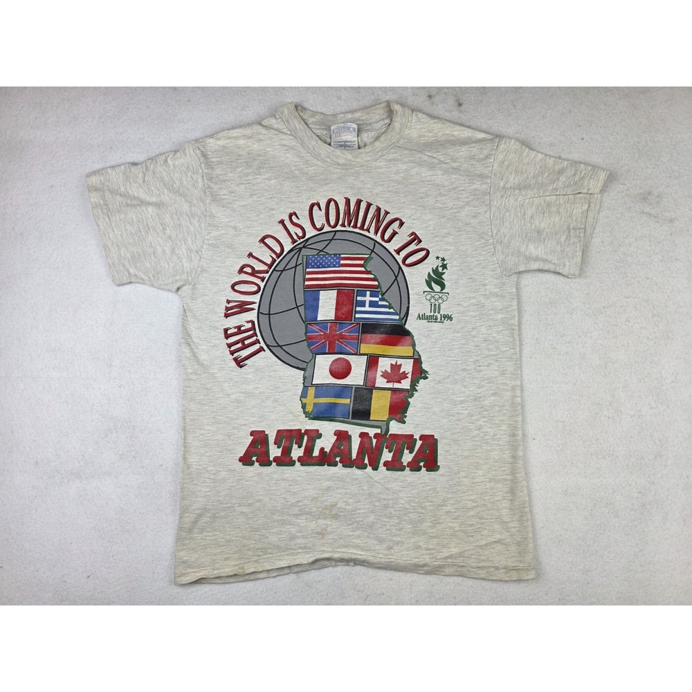 Vintage 1996 Atlanta Olympics World Is Coming To Mens‎ M Double-Sided *READ* 90s
